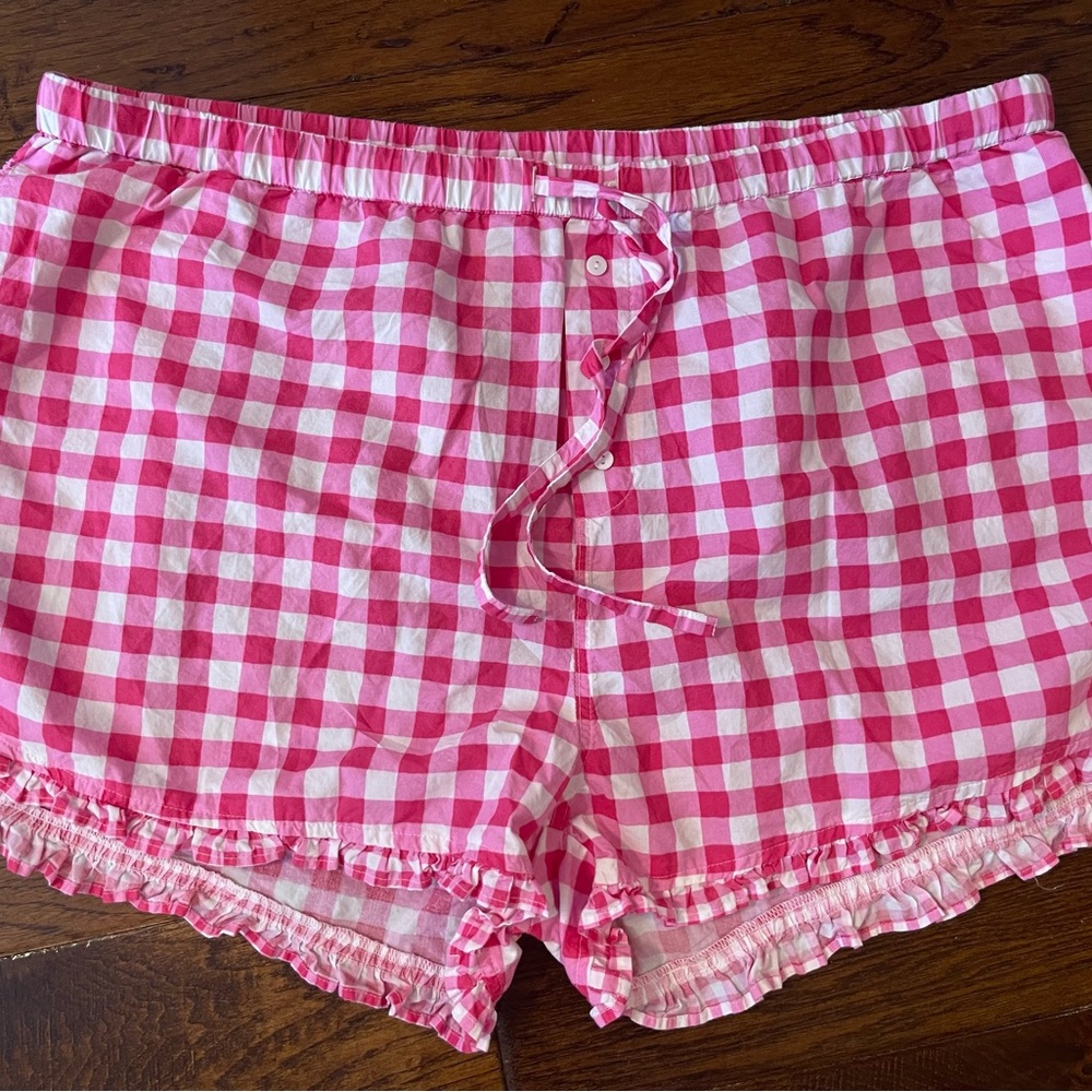 Printfresh Pink and White Gingham Ruffle Shorts- size XL